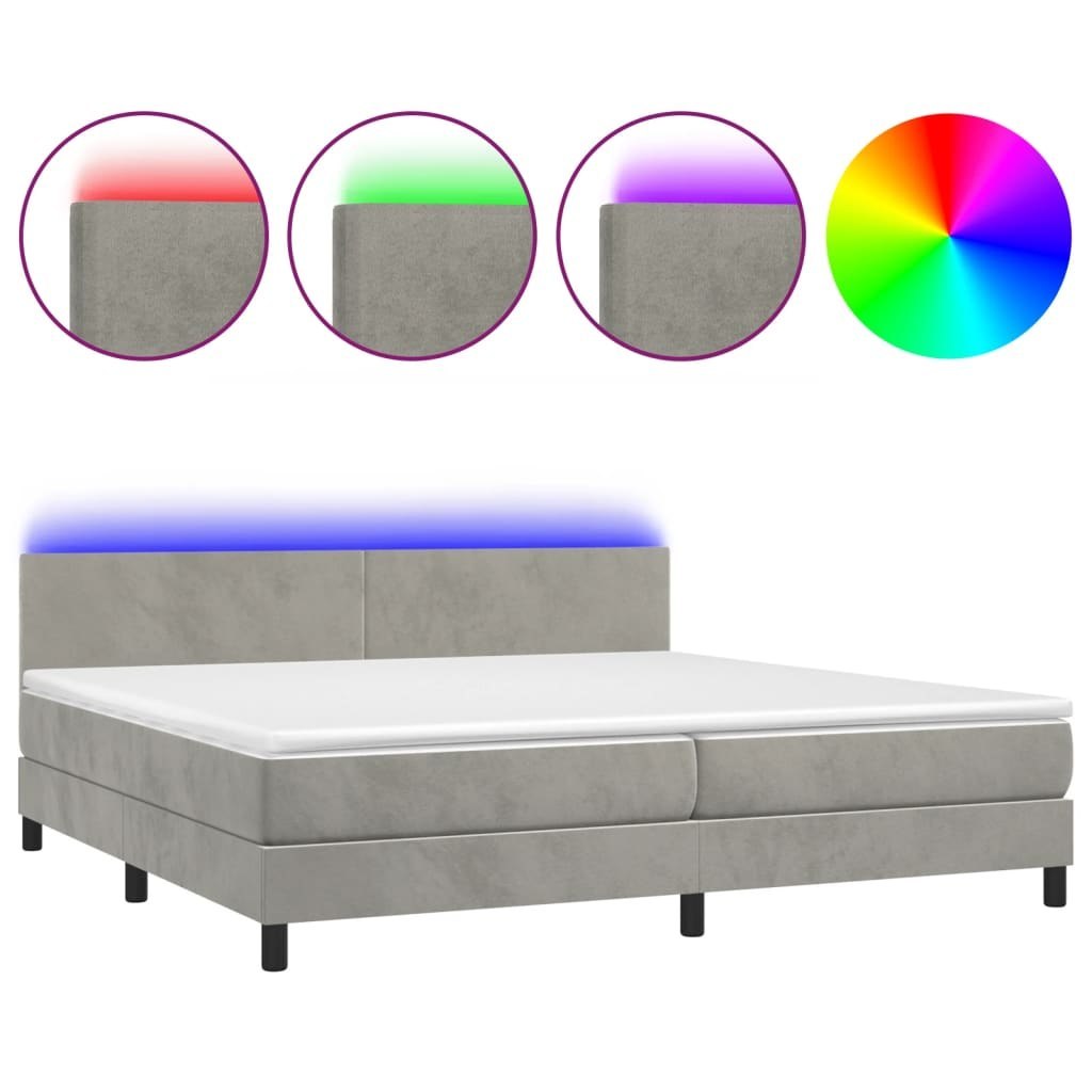 Łóżko kontynentalne z materacem i LED, szare 200x200cm, aksamit Lumarko!