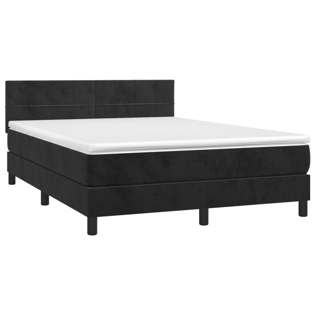 Łóżko kontynentalne z materacem i LED, czarny aksamit 140x190cm Lumarko!