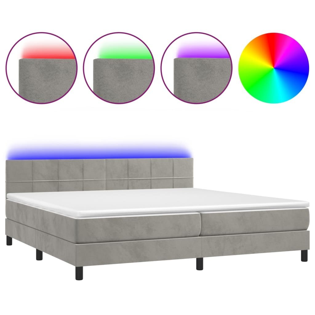 Łóżko kontynentalne z materacem i LED, szare 200x200cm, aksamit Lumarko!