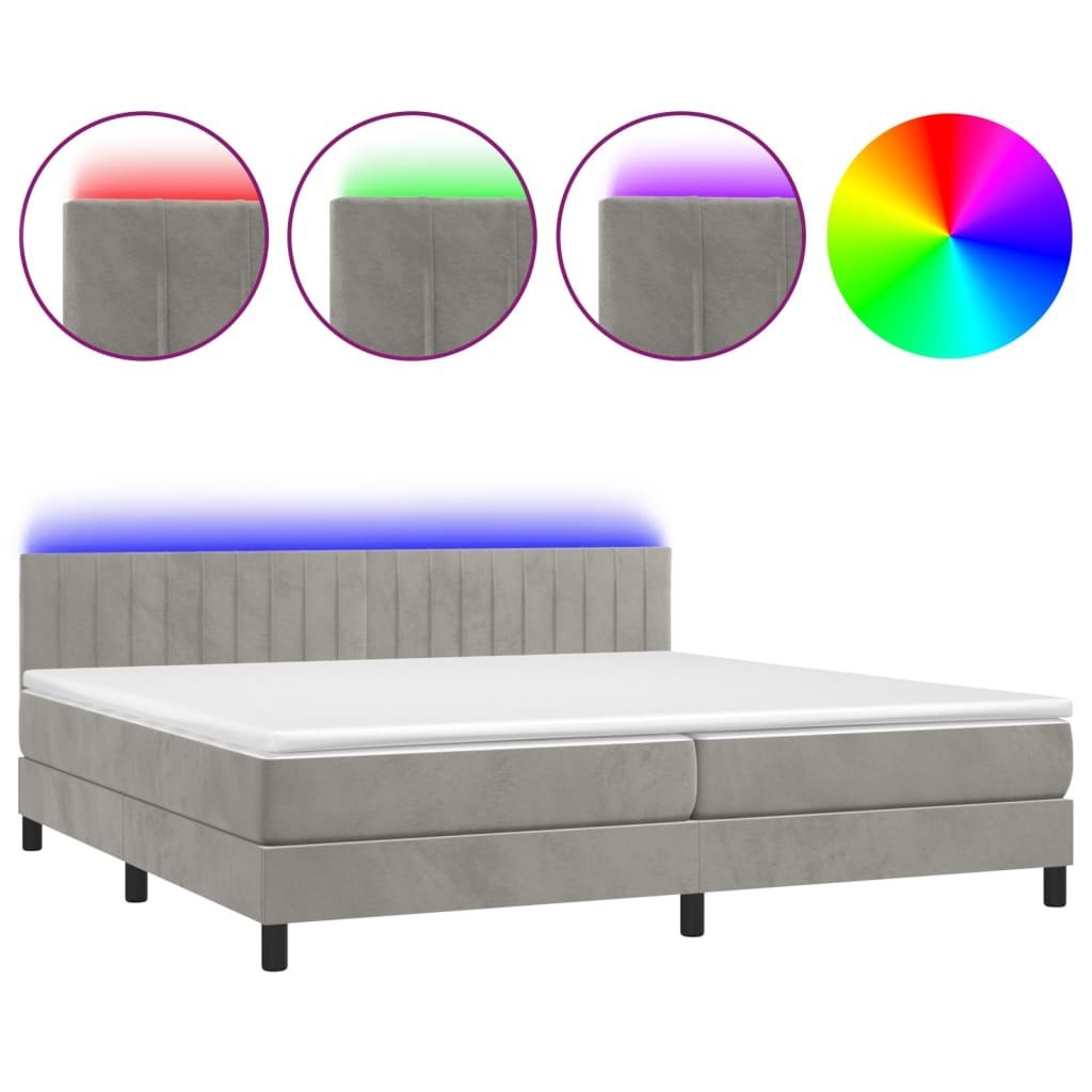 Łóżko kontynentalne z materacem i LED, szare 200x200cm, aksamit Lumarko!