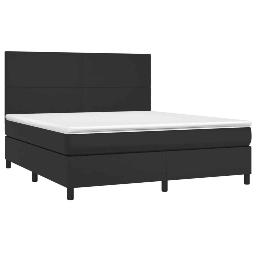 Łóżko kontynentalne z materacem i LED czarna ekoskóra 180x200cm Lumarko!