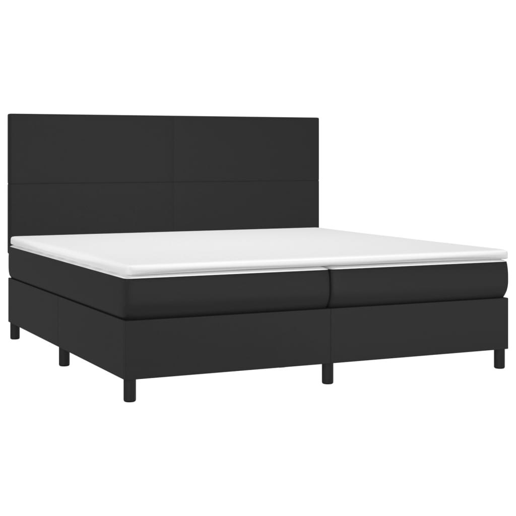 Łóżko kontynentalne z materacem i LED czarna ekoskóra 200x200cm Lumarko!