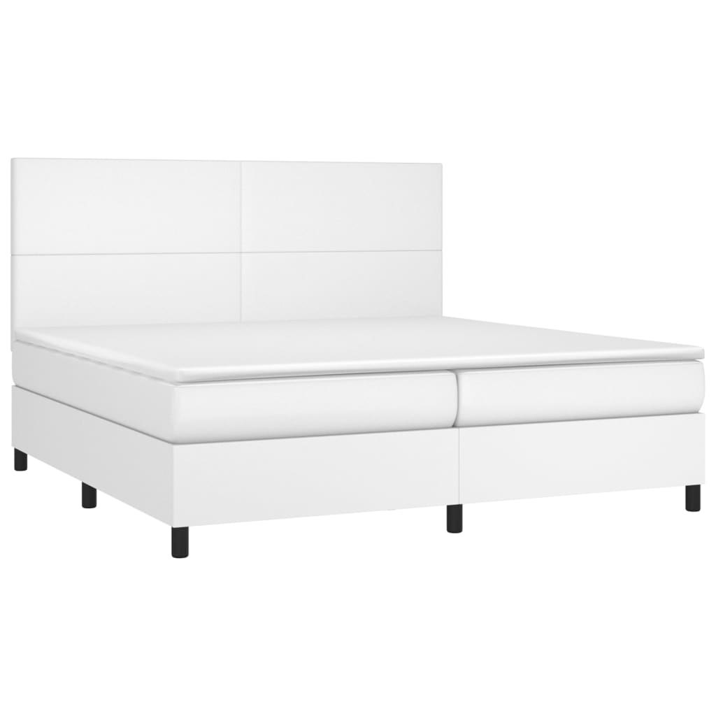 Łóżko kontynentalne z materacem i LED, biała ekoskóra 200x200cm Lumarko!