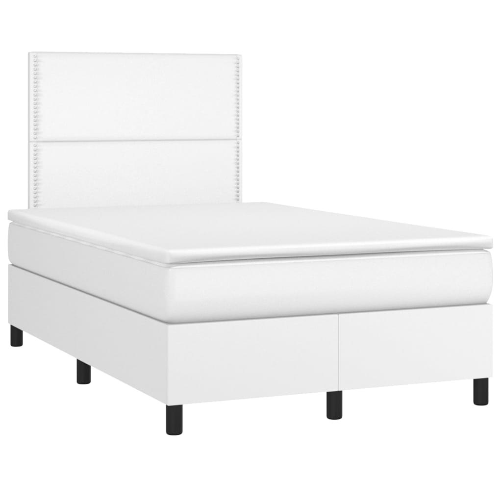 Łóżko kontynentalne z materacem i LED, biała ekoskóra 120x200cm Lumarko!