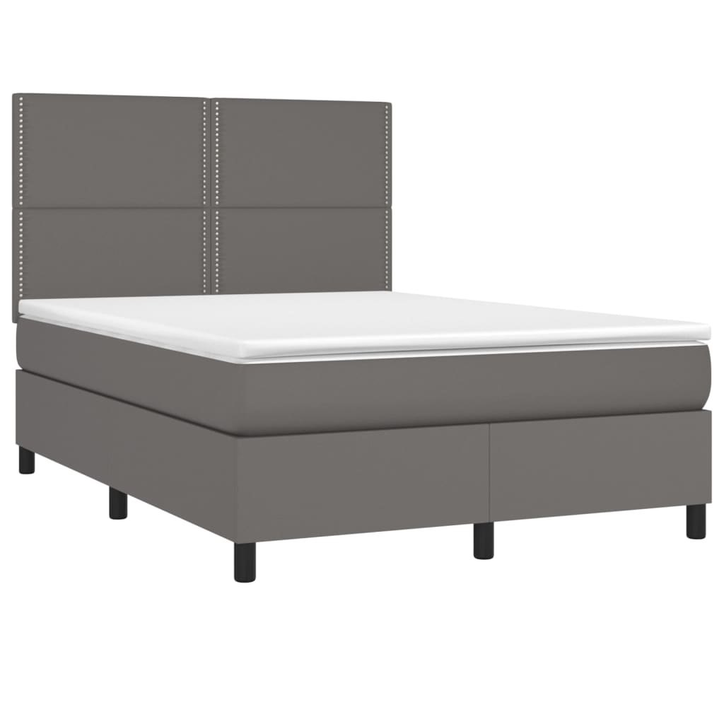 Łóżko kontynentalne z materacem i LED, szara ekoskóra 140x190cm Lumarko!