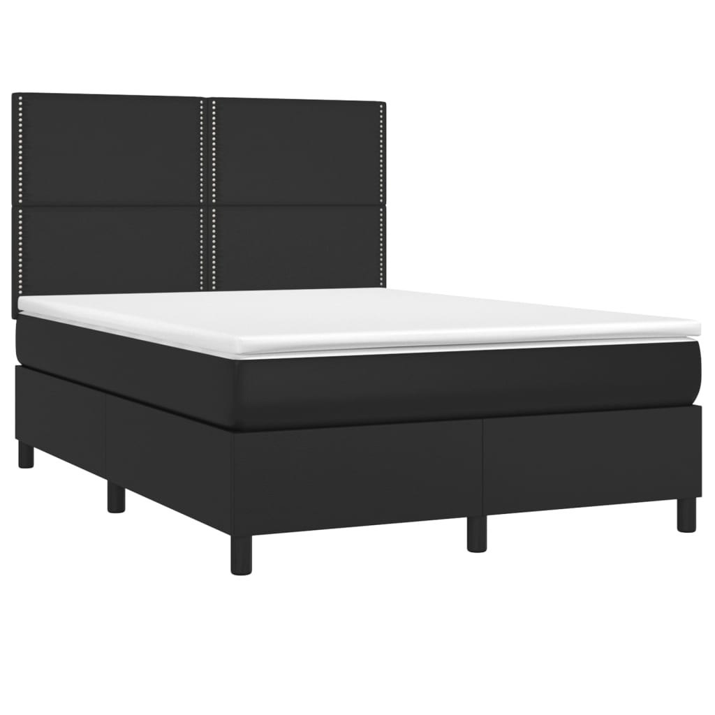 Łóżko kontynentalne z materacem i LED czarna ekoskóra 140x200cm Lumarko!
