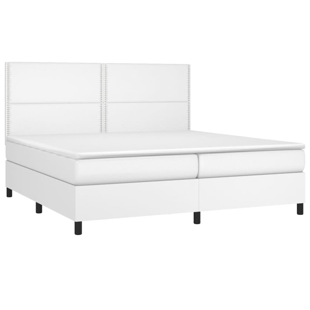 Łóżko kontynentalne z materacem i LED, biała ekoskóra 200x200cm Lumarko!