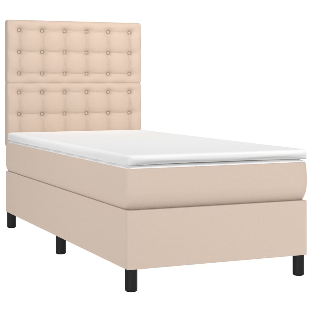 Łóżko kontynentalne, materac i LED cappuccino ekoskóra 90x190cm Lumarko!