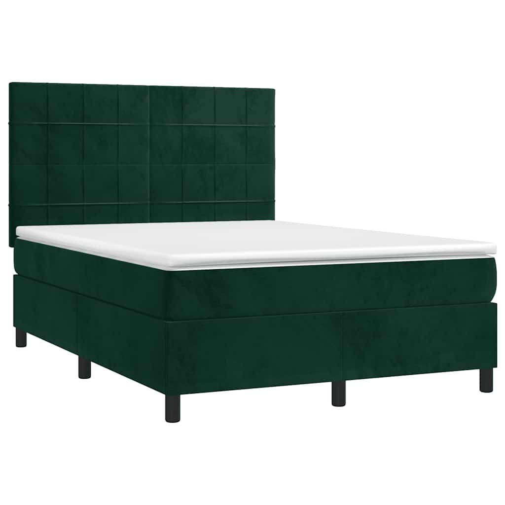 Łóżko kontynentalne z materacem i LED zielony aksamit 140x190cm Lumarko!