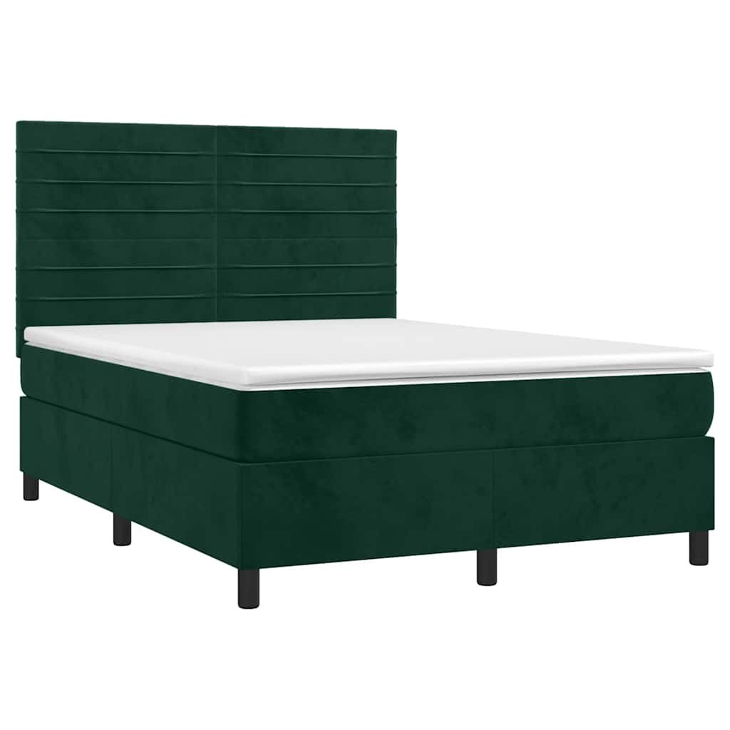 Łóżko kontynentalne z materacem i LED zielony aksamit 140x190cm Lumarko!