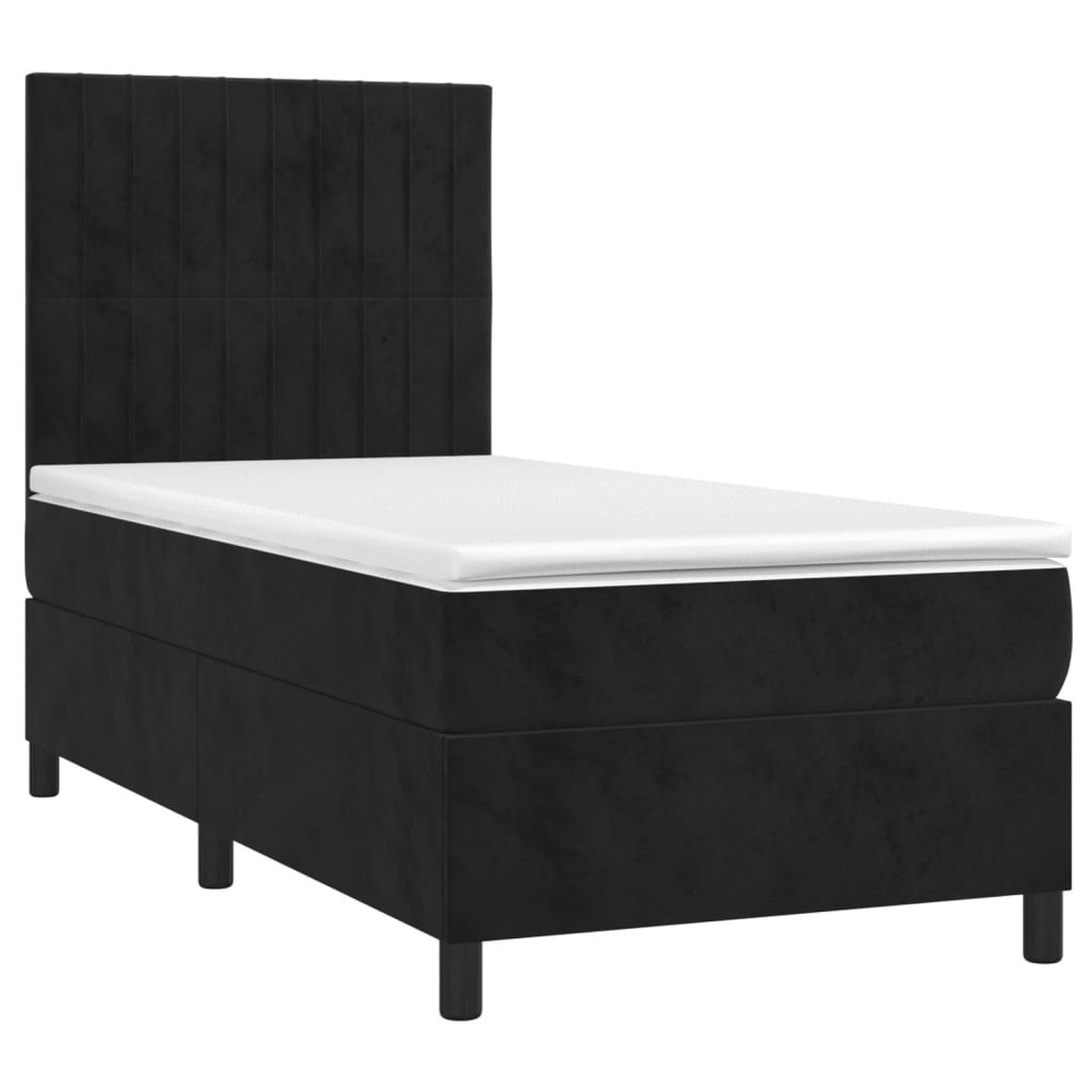 Łóżko kontynentalne z materacem i LED, czarny aksamit 90x190 cm Lumarko!
