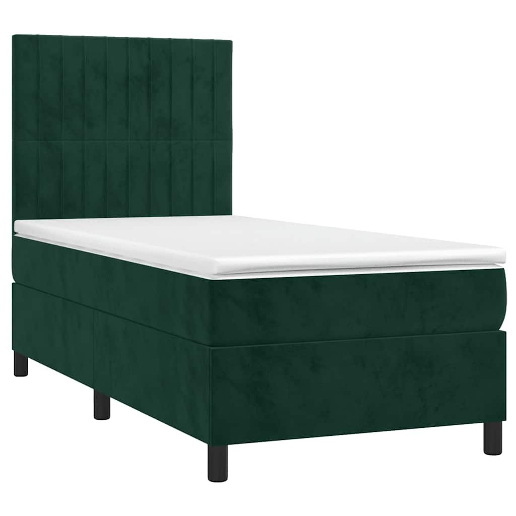 Łóżko kontynentalne z materacem i LED zielony aksamit 90x190 cm Lumarko!