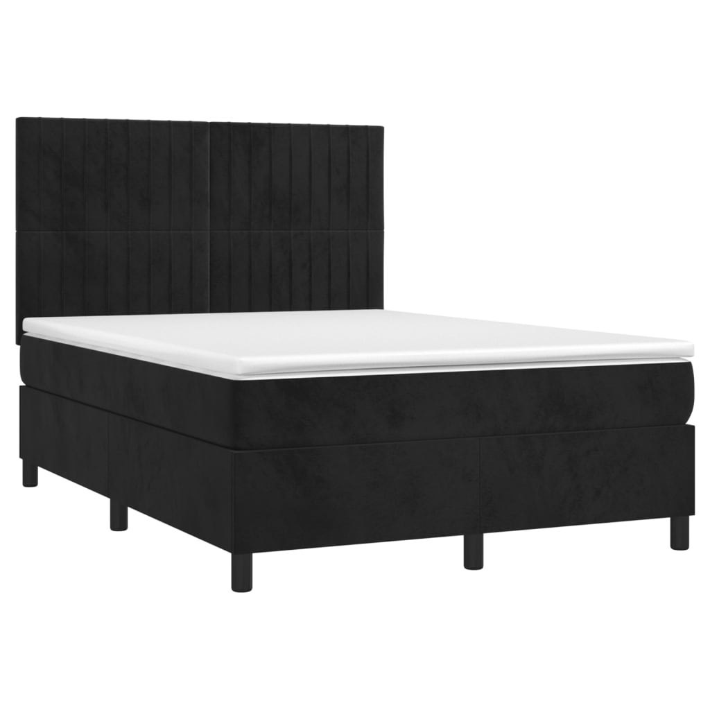 Łóżko kontynentalne z materacem i LED, czarny aksamit 140x190cm Lumarko!