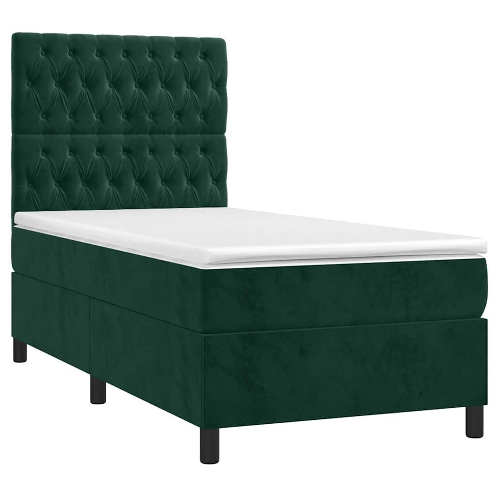 Łóżko kontynentalne z materacem i LED zielony aksamit 90x190 cm Lumarko!