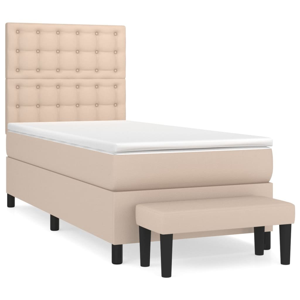 Łóżko kontynentalne z materacem, cappuccino, ekoskóra 90x190 cm Lumarko!