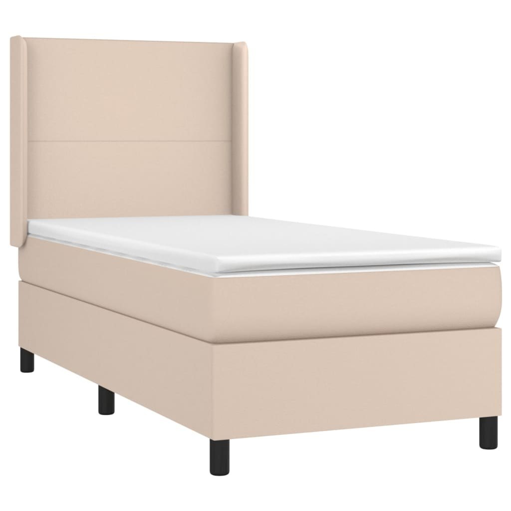 Łóżko kontynentalne, materac i LED cappuccino ekoskóra 90x200cm Lumarko!