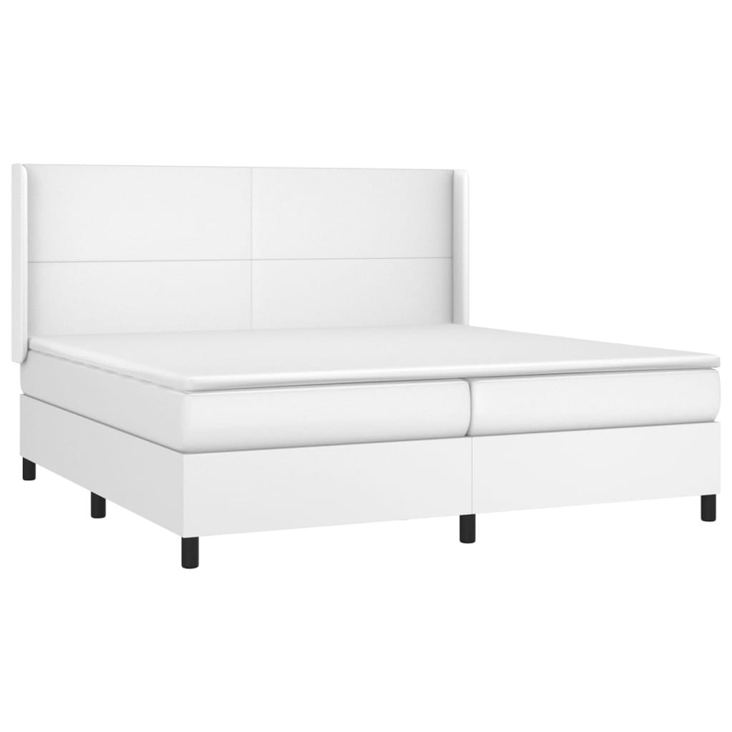 Łóżko kontynentalne z materacem i LED, biała ekoskóra 200x200cm Lumarko!