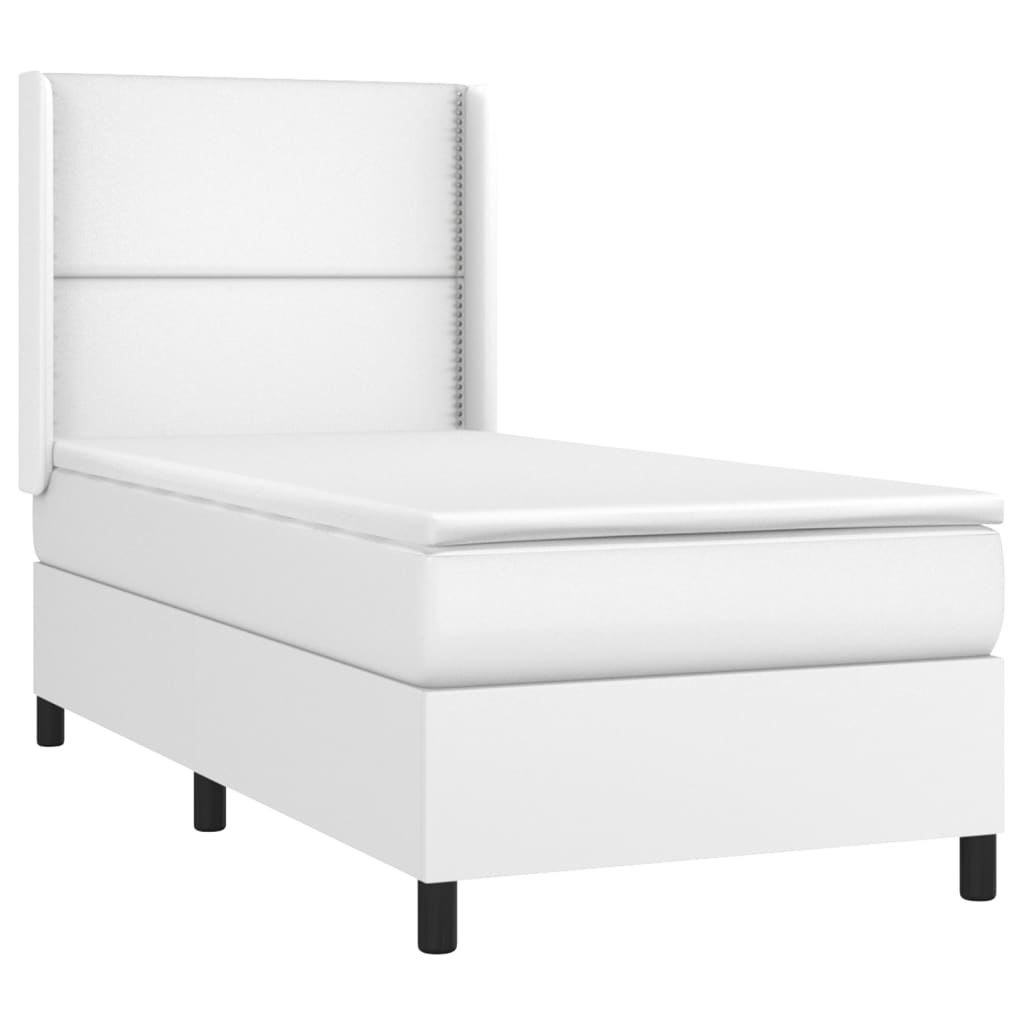 Łóżko kontynentalne z materacem i LED, biała ekoskóra 100x200cm Lumarko!