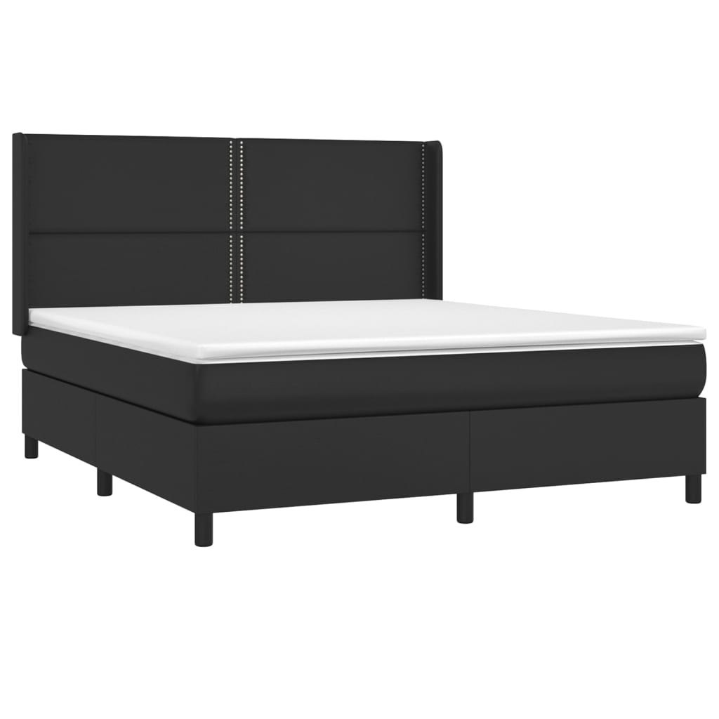 Łóżko kontynentalne z materacem i LED czarna ekoskóra 180x200cm Lumarko!