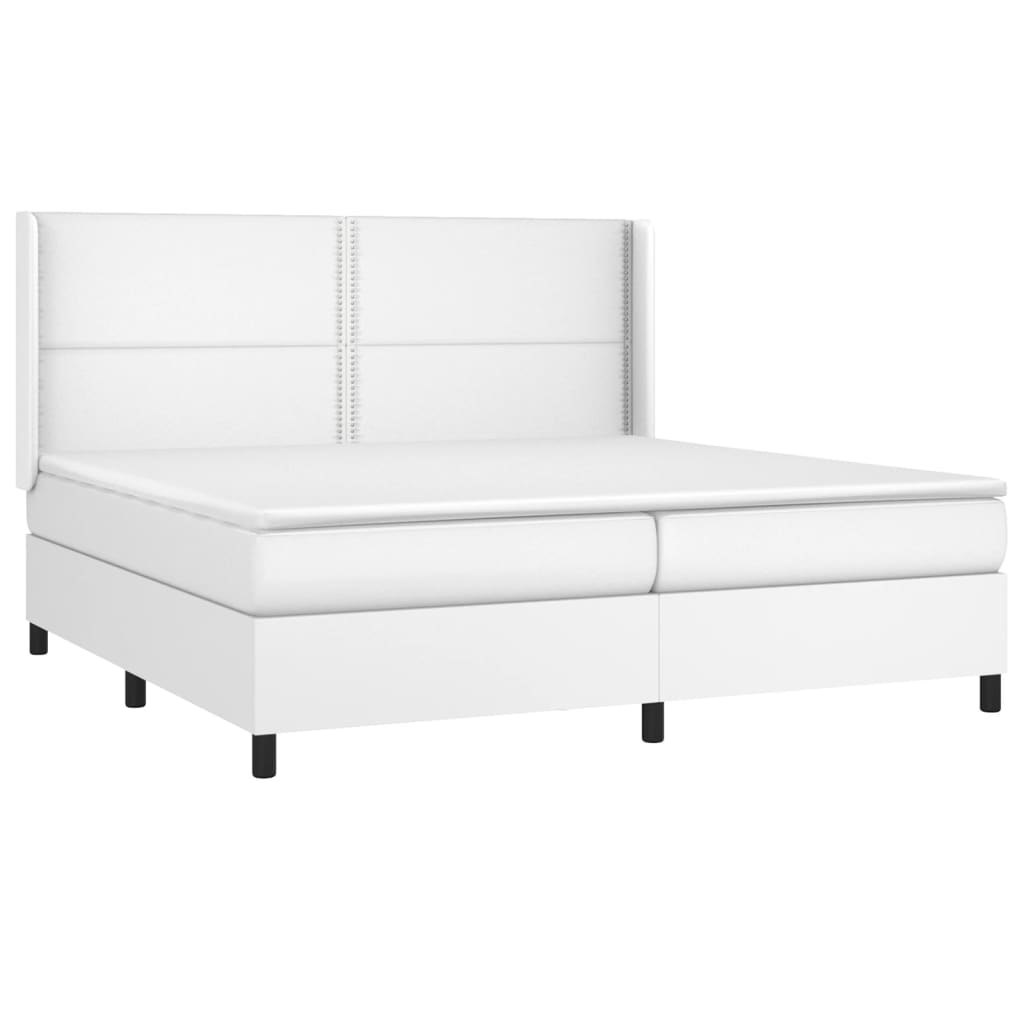 Łóżko kontynentalne z materacem i LED, biała ekoskóra 200x200cm Lumarko!
