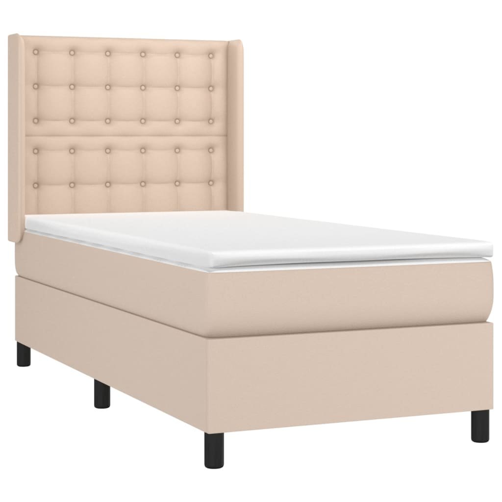Łóżko kontynentalne, materac i LED cappuccino ekoskóra 90x200cm Lumarko!