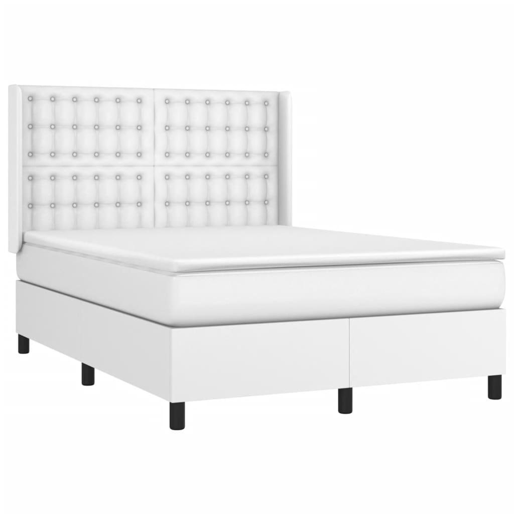 Łóżko kontynentalne z materacem i LED, biała ekoskóra 140x200cm Lumarko!