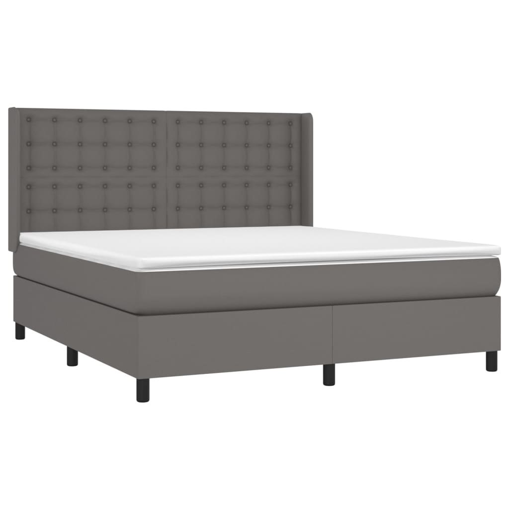 Łóżko kontynentalne z materacem i LED, szara ekoskóra 160x200cm Lumarko!