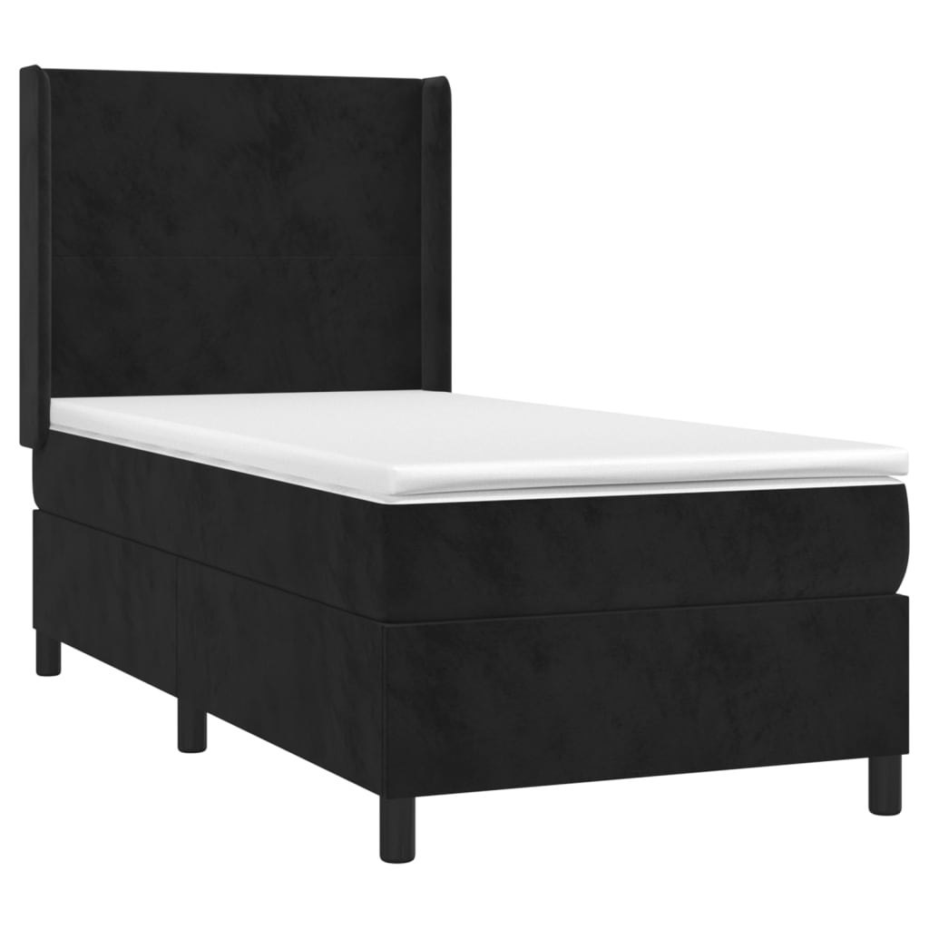 Łóżko kontynentalne z materacem i LED, czarny aksamit 90x190 cm Lumarko!