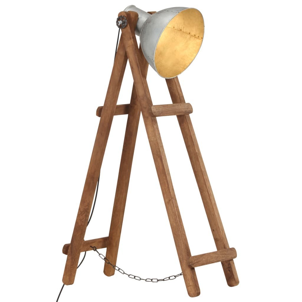 Lampa podłogowa, srebrna, E27, lite drewno mango Lumarko!