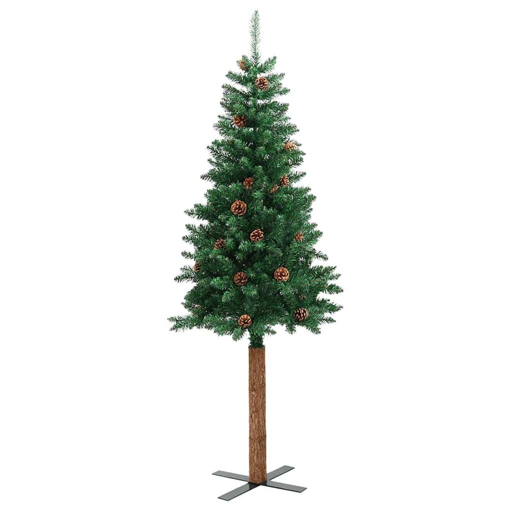Smukła choinka z drewnem i szyszkami, zielona, 180 cm, PVC Lumarko!