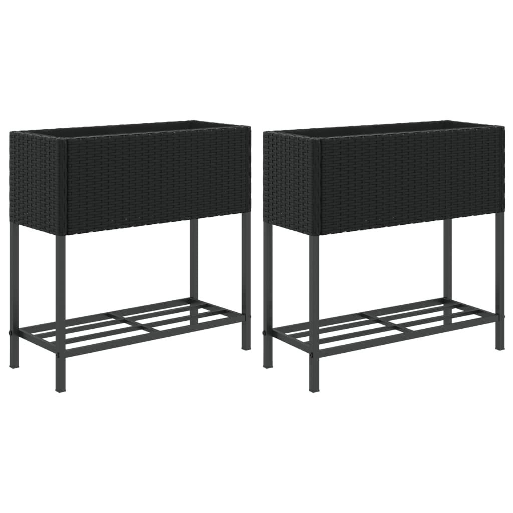 Donice ogrodowe z półką, 2 szt, czarne, 70x28x70 cm, polirattan Lumarko!