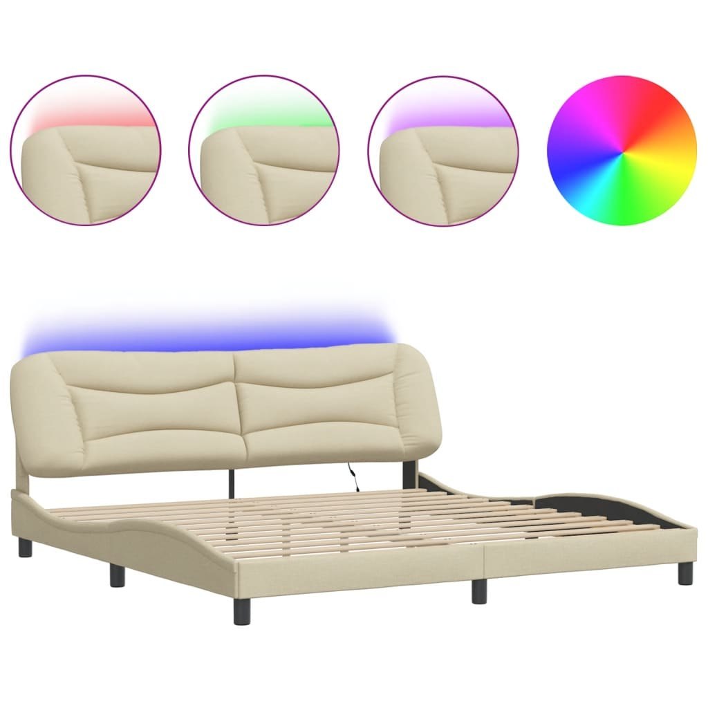 Rama łóżka z LED bez materaca Hvar Kremowa 200x200 cm Tkanina Lumarko!