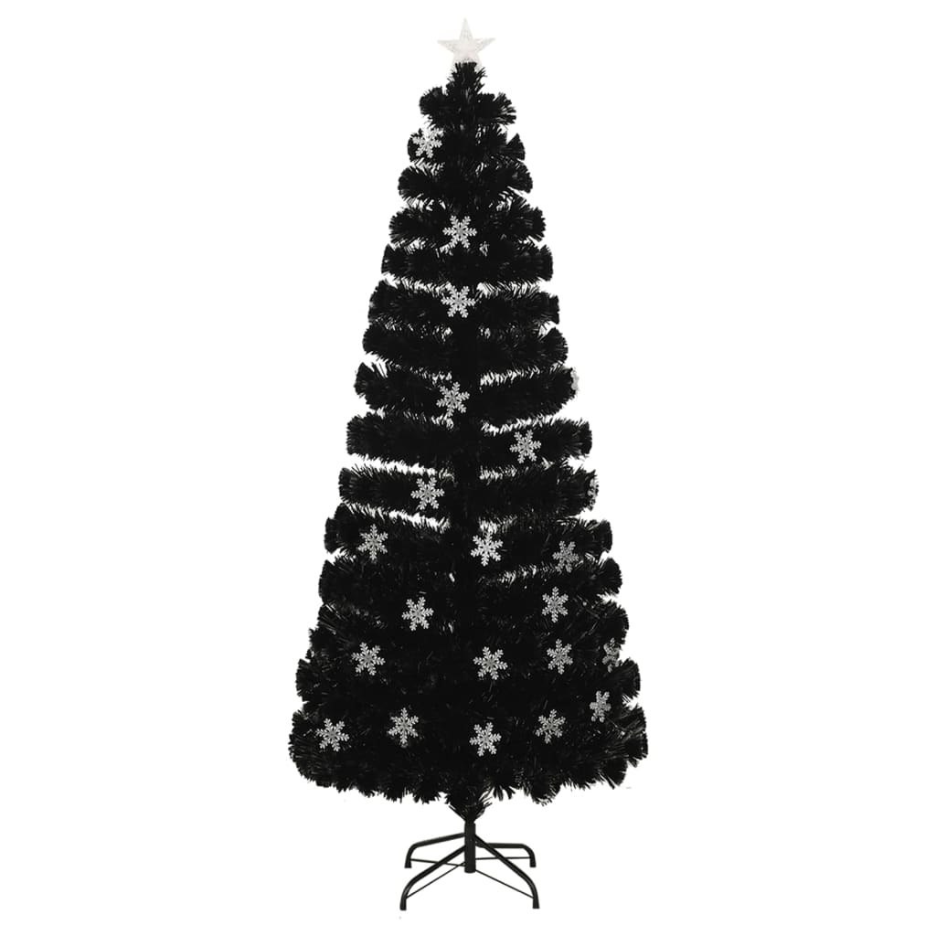 Choinka ze śnieżynkami LED, czarna, 210 cm, światłowodowa Lumarko!