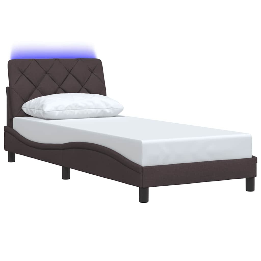 Rama łóżka z LED bez materaca Ciemny brąz 90x190 cm Tkanina Lumarko!