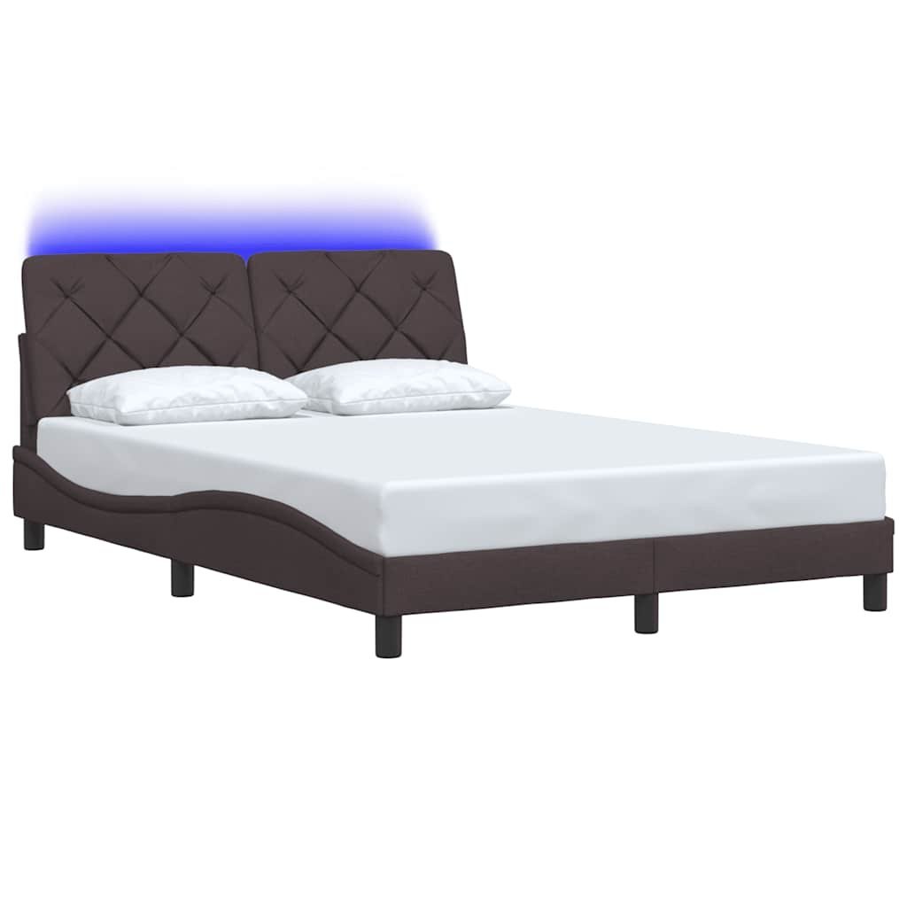 Rama łóżka z LED bez materaca Ciemny brąz 140x200 cm Tkanina Lumarko!