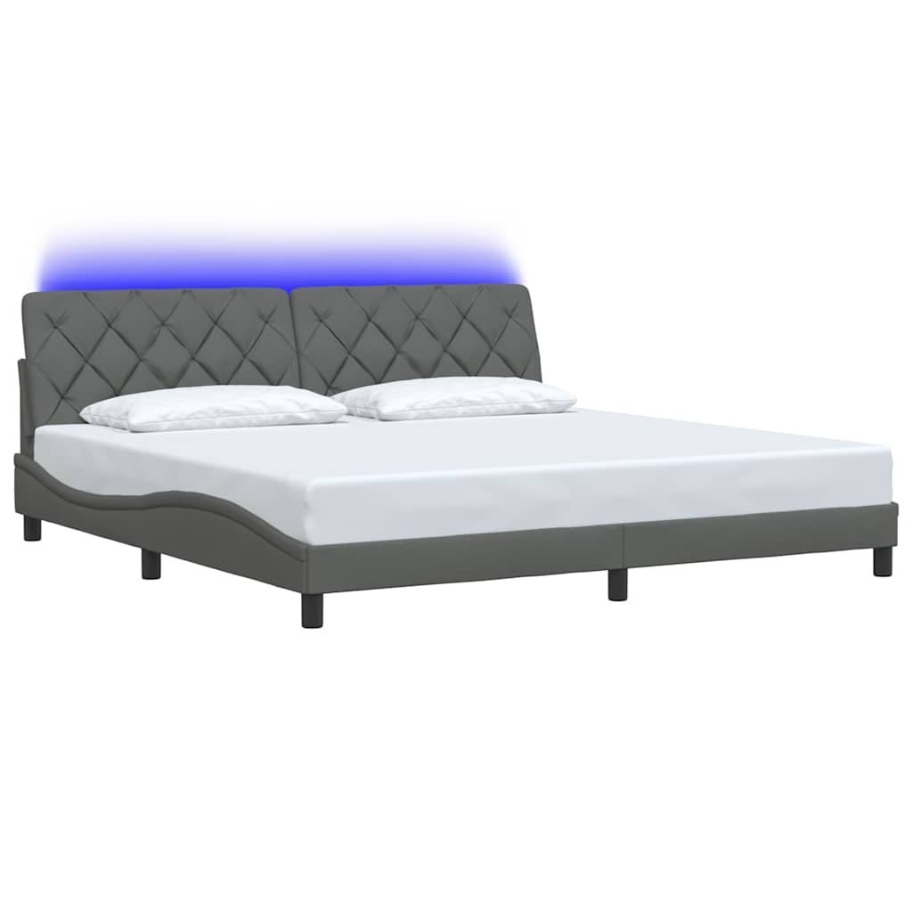 Rama łóżka z LED bez materaca Ciemnoszara 200x200 cm Tkanina Lumarko!