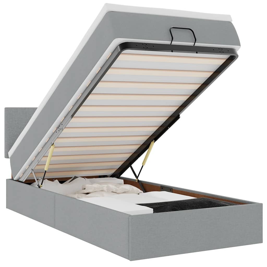 Łóżko Ottoman z materacem i LED, jasnoszary, 80x200cm, tkanina Lumarko!