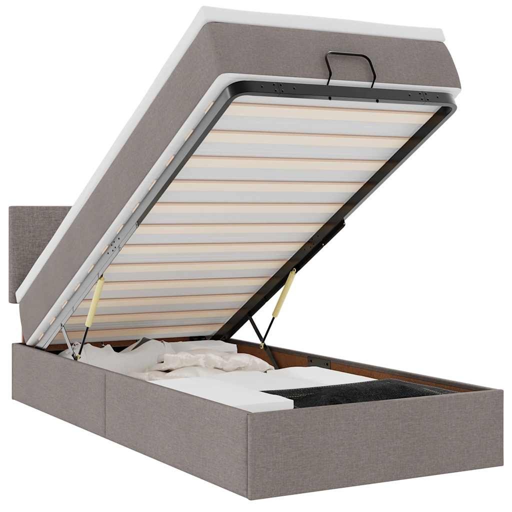 Łóżko otomana z materacem i LED, taupe, 90x200 cm, tkanina Lumarko!