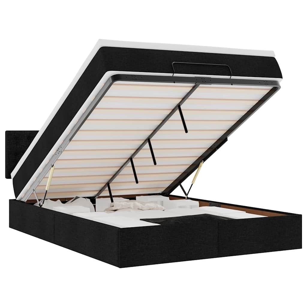 Łóżko Ottoman z materacem i diodami LED Czarny 140x190 cm Lumarko!
