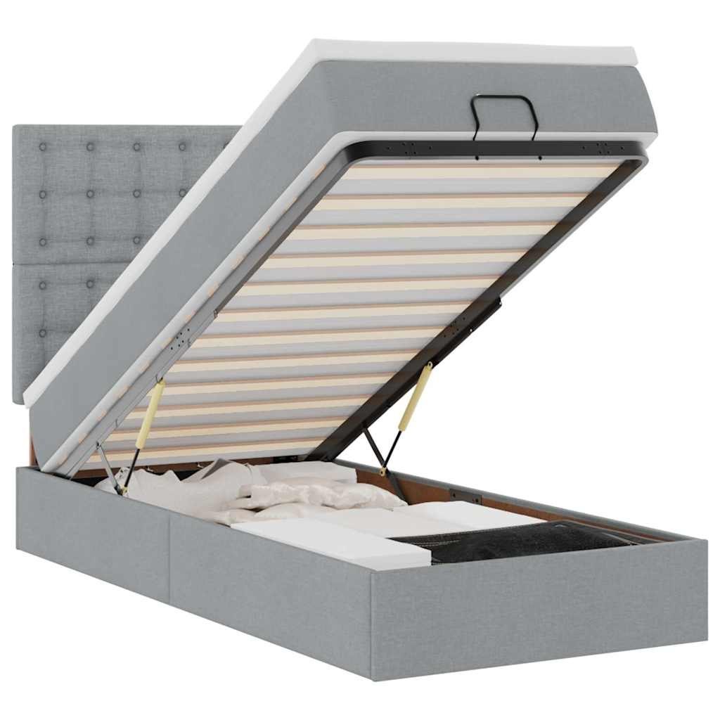Łóżko Ottoman z materacem i LED, jasnoszary, 90x200 cm, tkanina Lumarko!