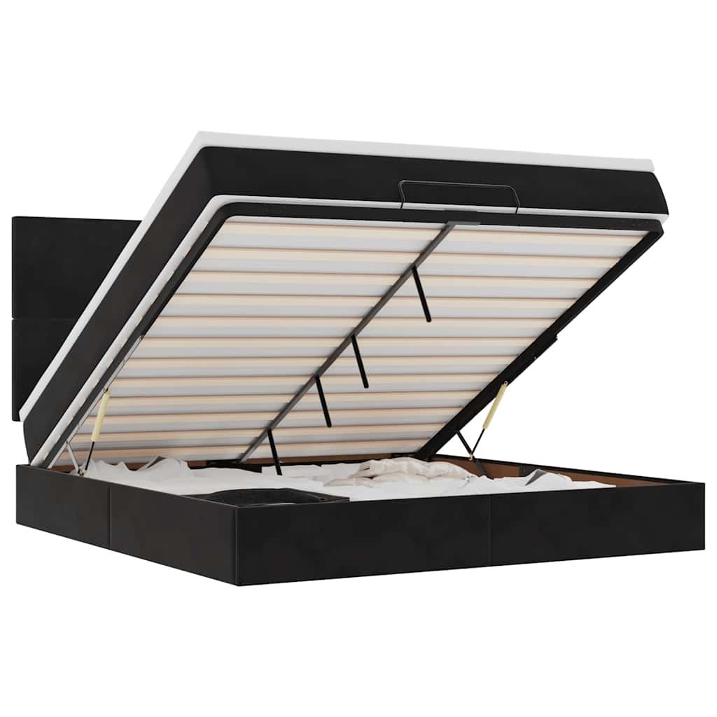 Rama łóżka otomana z materacami, czarna, 180x200 cm, aksamit Lumarko!