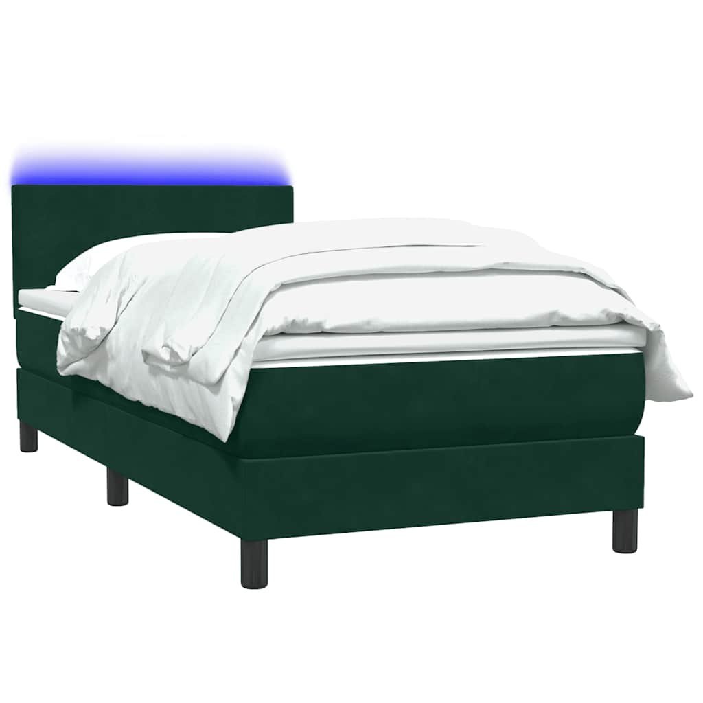 Łóżko kontynentalne z materacem i LED ciemnozielony aksamit 80x220 cm Lumarko!