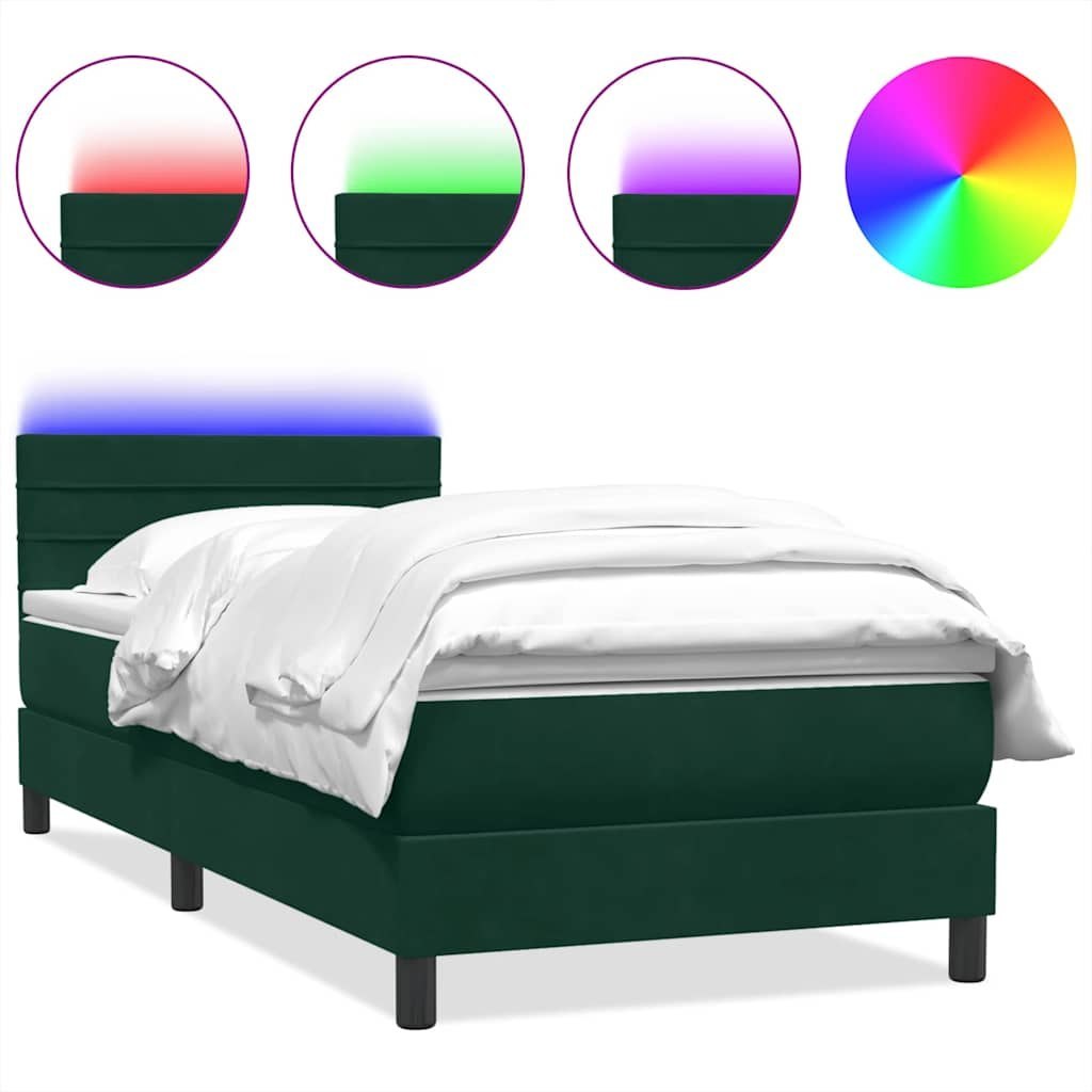 Łóżko kontynentalne z materacem i LED ciemnozielony aksamit 80x220 cm Lumarko!