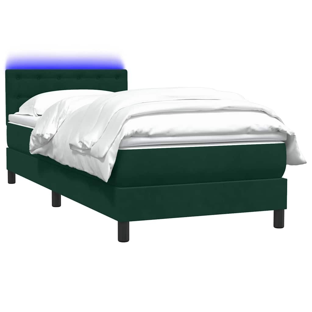 Łóżko kontynentalne z materacem i LED ciemnozielony aksamit 80x220 cm Lumarko!