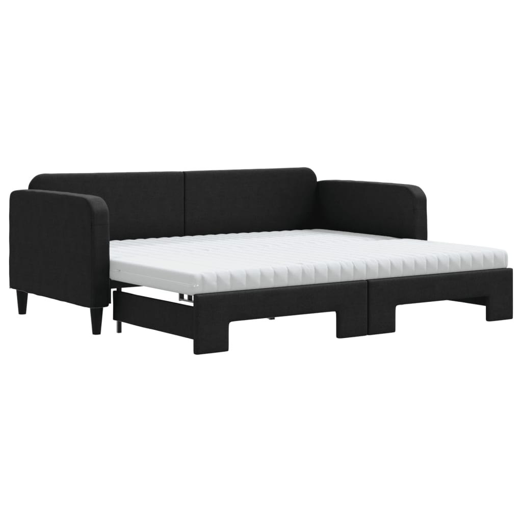 Sofa rozsuwana z materacami, czarna, 90x190 cm, tkanina