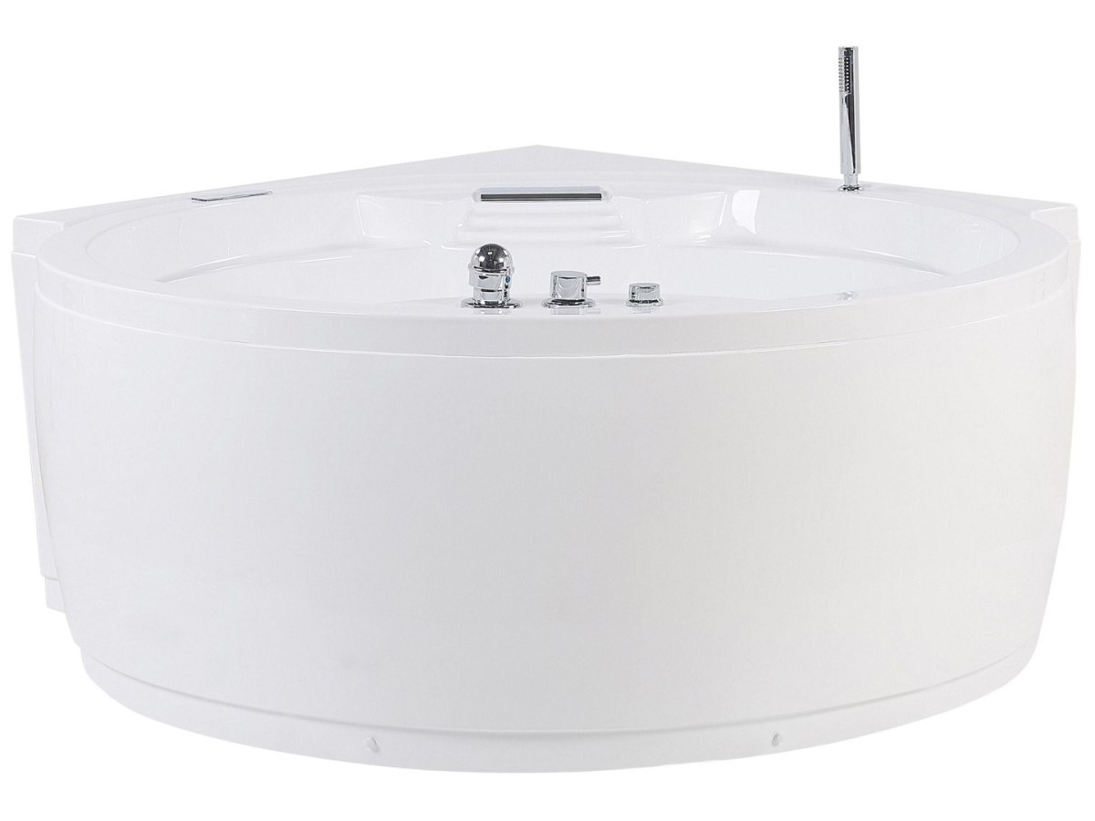 Wanna narożna z hydromasażem LED MILANO Wbudowany głośnik Bluetooth 181 x 150 cm Biały