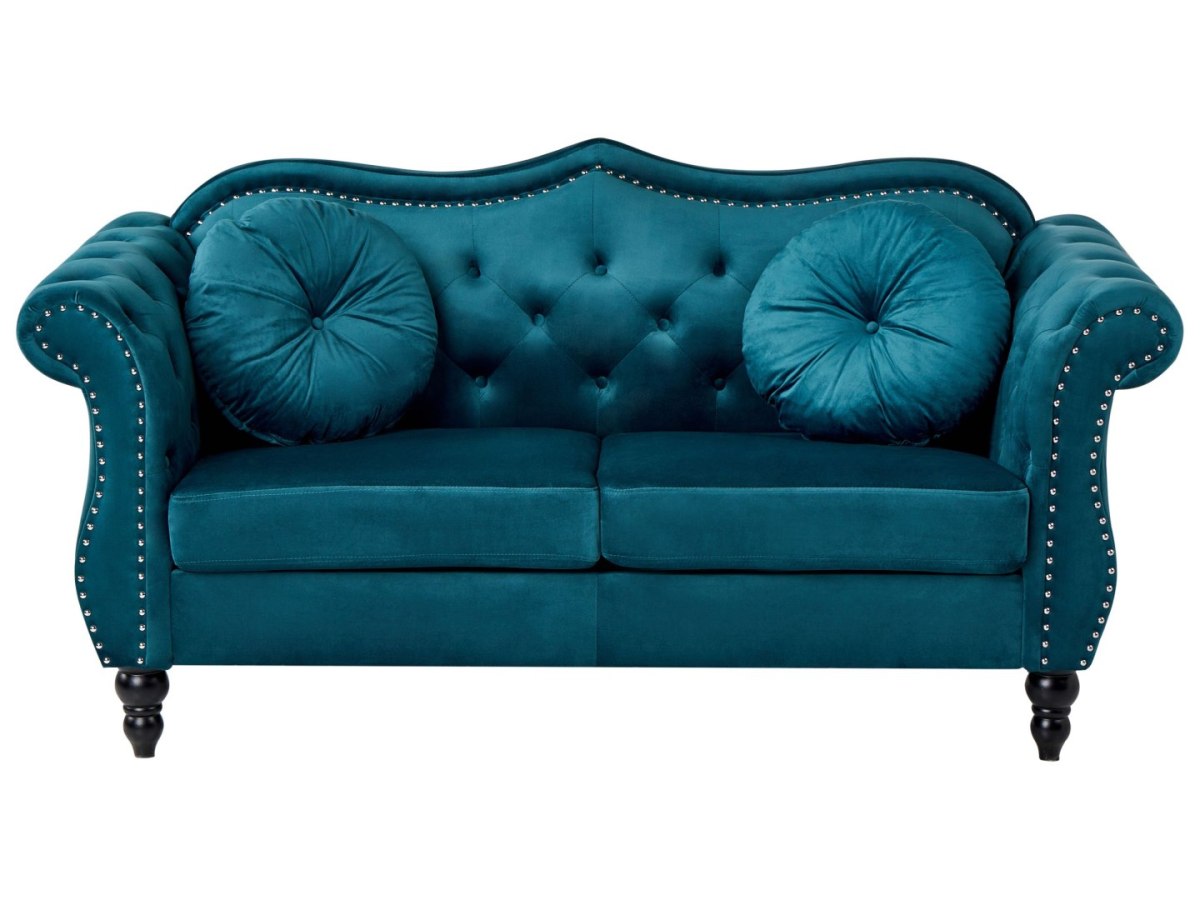 Sofa dla 2 osób SKIEN Welur Lazurowy