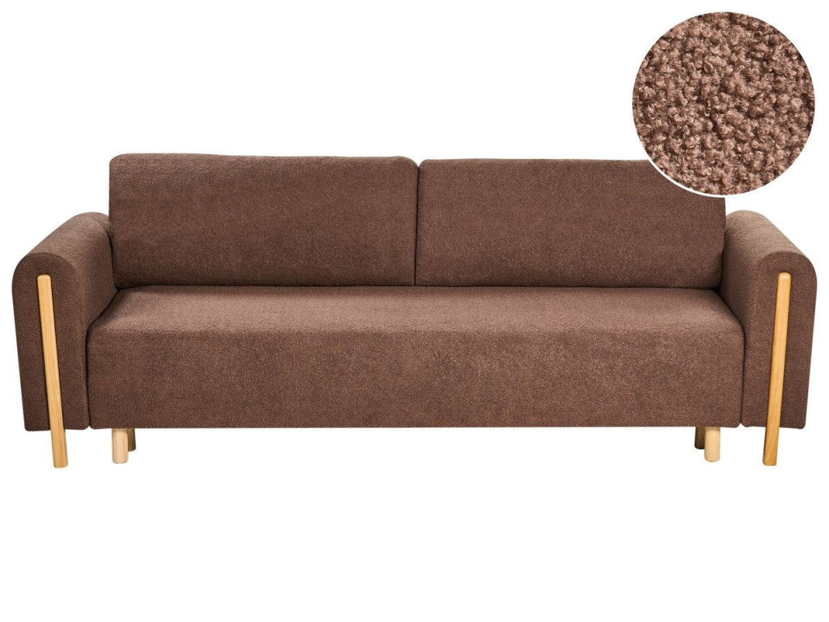 Sofa rozkładana dla 3 osób KVAM Boucle Brązowy ze schowkiem