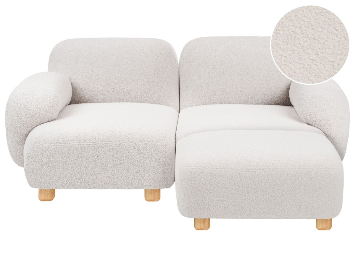 Sofa modułowa dla 2 osób Złamana biel Boucle z otomaną