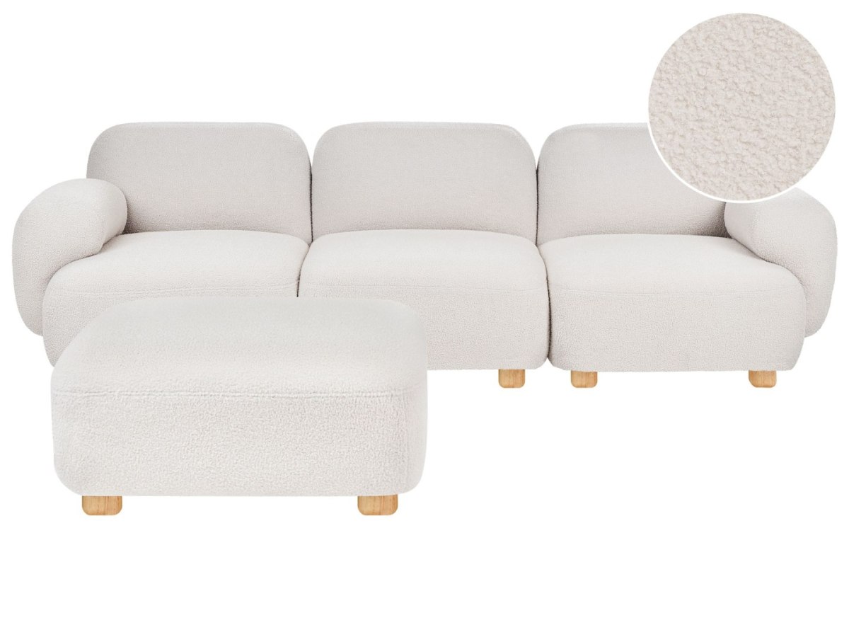 Sofa modułowa dla 3 osób Złamana biel Boucle z otomaną